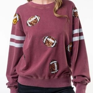 White Birch Maroon Sequin Football Sweater